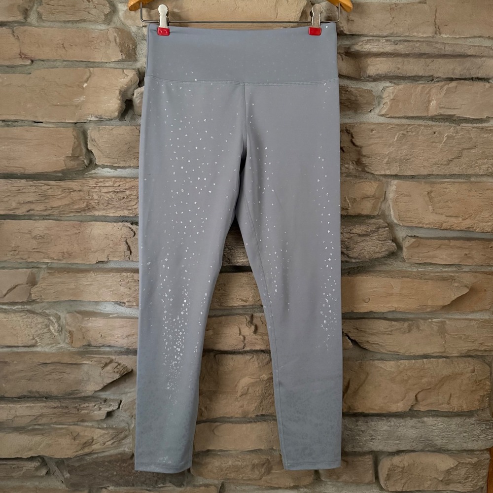Zyia Active Light n Tight Metallic High Rise Blue Gray Leopard Sz 6-8